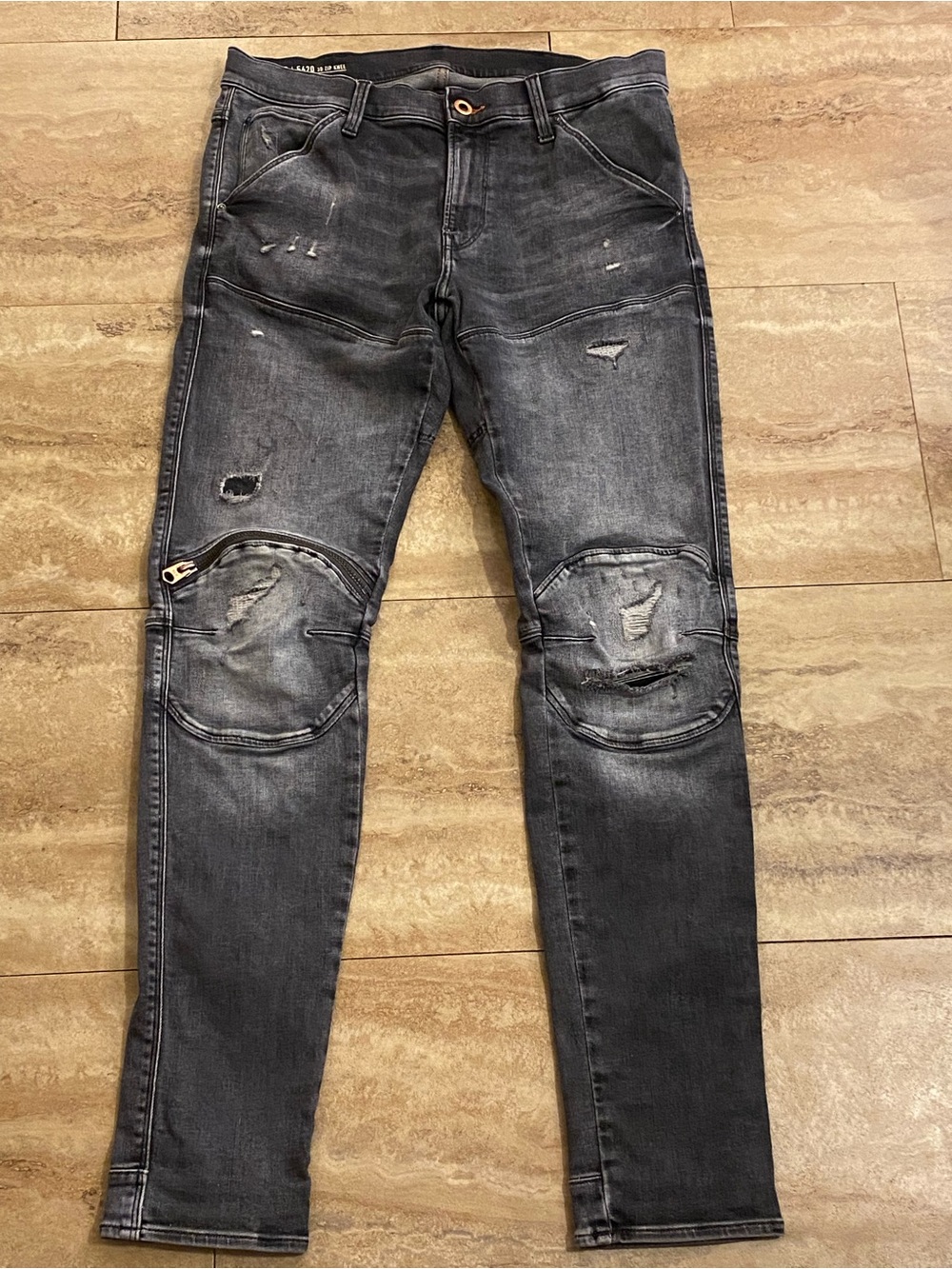 G-Star Raw Denim 5620 3D Zip Knee Men's Distressed Grayish Washed Jeans